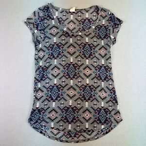 Wishful Park Youth Girl's Geometric Tribal Print Light Weight T-Shirt Size Large